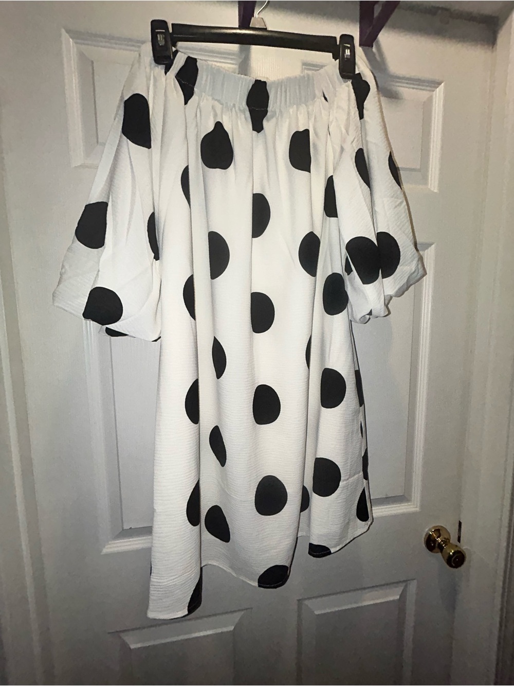Cato White Off-Shoulder Dress with Black Polka Dots